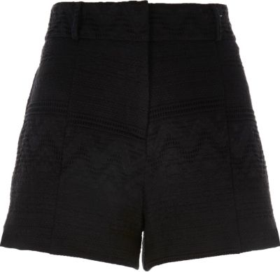 Black jacquard high waisted shorts